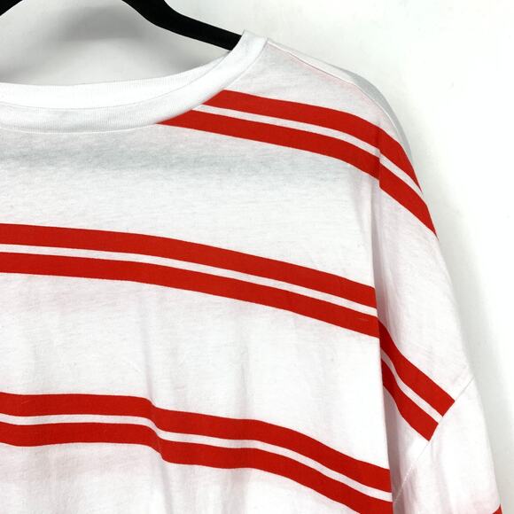 ASOS DESIGN Women's Red White Rugby Stripe Oversized Long Sleeve T-Shirt Top 8 - Picture 3 of 6